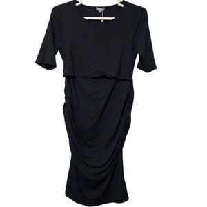 Pokkori Kimi Kai Maternity Dress Size XL Black Stretch Short Sleeve.